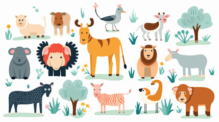 Obraz na płótnie Canvas cute wild animals chicken cow sheep Safari jungle ani