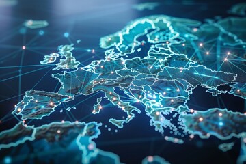 Digital Map of Europe Network Technology created with Generative AI
