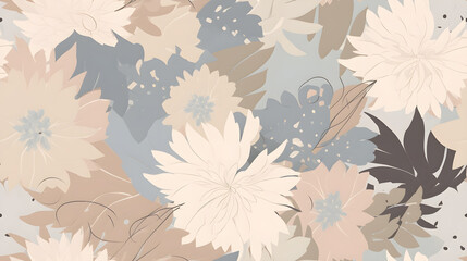 muted pastel vintage antique blooming flowers illustration soft light floral background wallpaper pattern