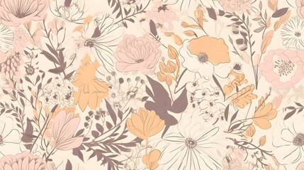 muted pastel vintage antique blooming flowers illustration soft light floral background wallpaper pattern