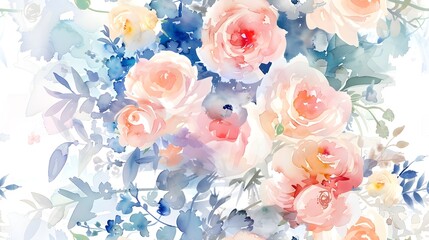romantic rose bouquet soft light floral blossom summer watercolor background wallpaper pattern