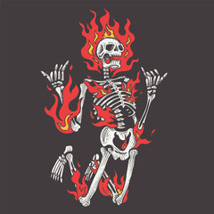 Skull in the fire. Vector illustration
