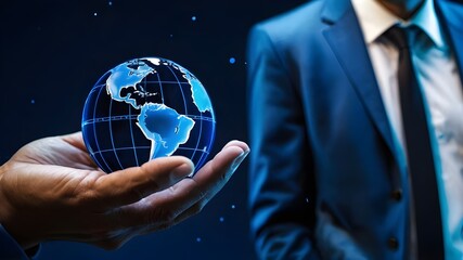 Hands Holding a Globe Global Concept for Business, Ecology, and Environmental Protection,Businessman Holding the Earth Globalization and Environmental Responsibility in One Symbol, The Globe in a Hand