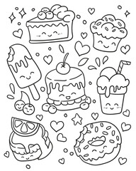 Doodle of sweet food. Vector illustration of preschool coloring book
