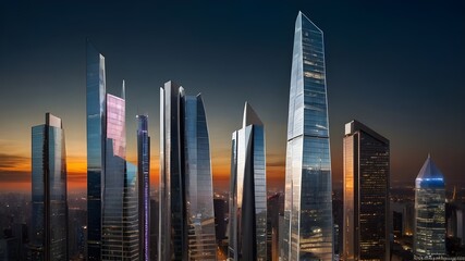 Dubai Skyscraper Skyline Futuristic Urban Landscape with High-Rise Buildings and Towers, Cityscape...