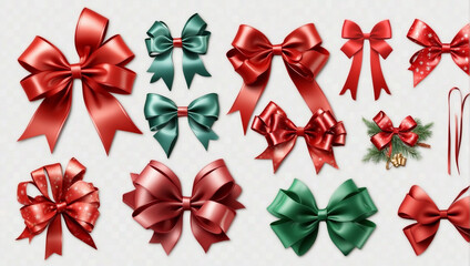 green and red many bows on white background