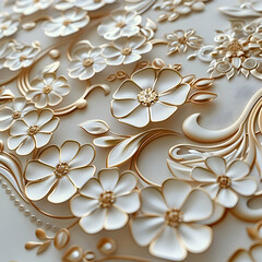 3D Flat Icon: Close-Up Shots Capturing the Intricate Details of Wedding Invitation Design Elements in Wedding Theme