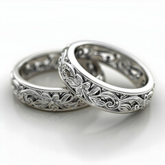 Wedding Bands: 3D Flat Icon Detailing Intricate Patterns and Unique Engravings in Wedding Theme - Macro Shots on Isolated White Background