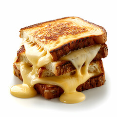 Cheesy Layers: 3D Flat Icon of Gooey Grilled Cheese Sandwich with Isolated White Background