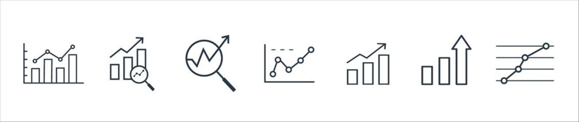 Analysis and statics icon set. Graph, chart, analytics, growth line icon vector