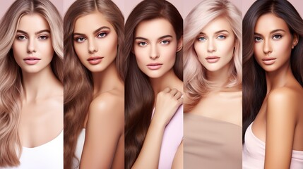 Beautiful woman's face collage. Beauty face makeup and different hairstyles .beautiful girl with makeup.