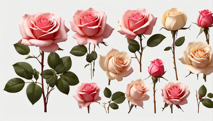 several pink and light yellow roses on a white background.

 - obrazy, fototapety, plakaty