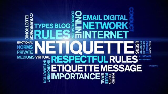 Netiquette animated word cloud;text design animation tag kinetic typography seamless loop.