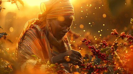 woman picking coffee beans