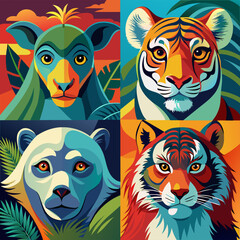 tiger vector, Endangered species awareness backgrounds with vibrant animal portraits.