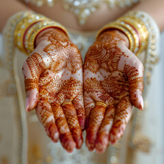 Close-up Shots: Bridal Henna's Intricate Designs in Wedding Theme with Isolated White Background