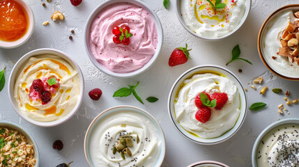 Assorted Yogurt-Based Culinary Dishes Display