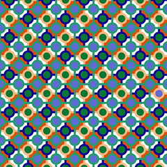 Multicolor geometric checkered pattern Bright blue, orange; green, white abstract blocks