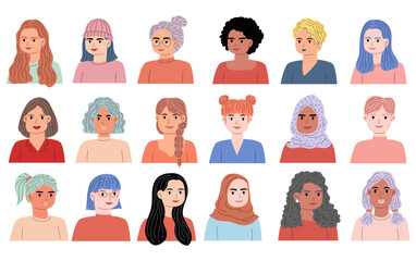 Fototapeta premium collection of woman portrait in various styles vector illustration