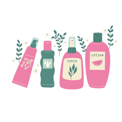set of natural skincare product vector illustration