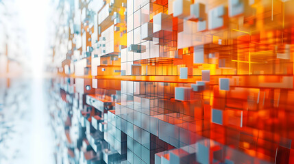 Innovation Matrix: 3D Flat Icon Illustrating Complex Business Innovation on Digital Grid Backdrop