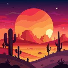 Desert sunset backgrounds with cacti and vivid skies.