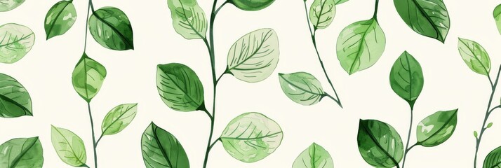 A seamless botanical watercolor illustration featuring a variety of green leaves, perfect for backgrounds, textiles, and eco-friendly concepts