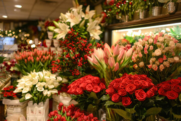 Fototapeta premium Festive Holiday Flower Arrangements in Store