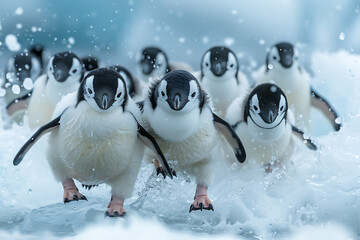 penguins in the snow