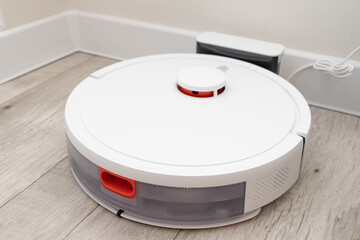 robot vacuum cleaner at the charging station