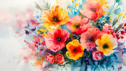 Mother's Day: Vibrant Hand-Painted Watercolor Bouquet in Close-Up