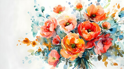 Vibrant Hand-Painted Watercolor Floral Bouquet Close-Up for Mother's Day Gifting on White Background