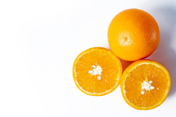 Fresh orange fruit isolated on white background with copy space for text.