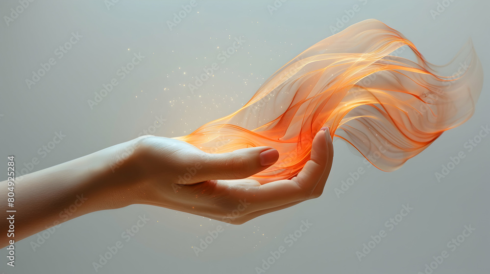 Poster abstract business innovation: a symbolic gesture of progress with flowing elements from fingertips