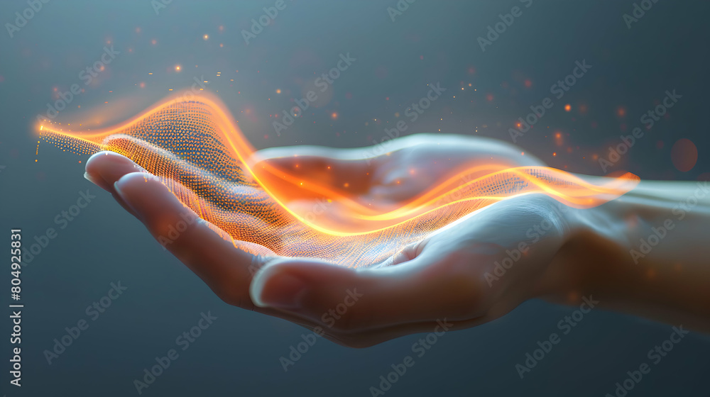 Poster innovation pulse hand with pulsating abstract lines representing business innovation