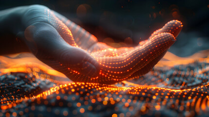 Innovation Pulse Hand with Pulsating Abstract Lines Denoting the Pulse of Innovation in Business Innovation Abstract Theme