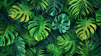 An abstract representation of lush tropical foliage, creating a dense green botanical wallpaper