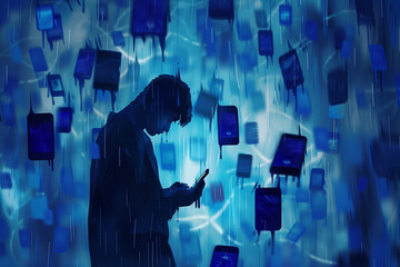 Young Man Using Smartphone: Smartphone Addiction, Technology Addiction, Internet Addiction, or Social Media Addiction Concept