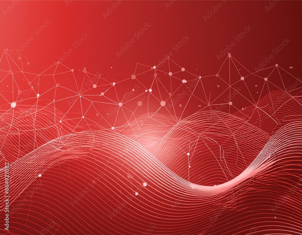 Aufkleber abstract red tech background with digital waves, dynamic network system, artificial neural connectio