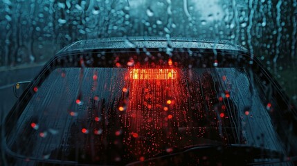Obraz premium A dynamic scene capturing heavy rain and hail pelting a car's roof, with splashes and ice fragments captured in motion blur