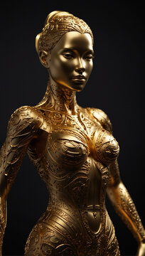 female humanoid statue crafted from sparkling gold 06