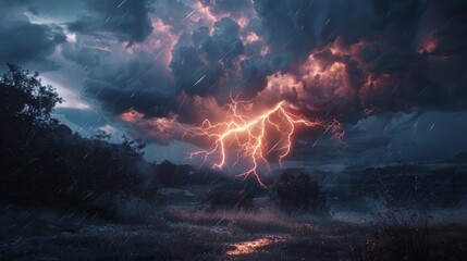 A brilliant strike of lightning illuminates the night sky, capturing the raw power of nature in a breathtaking moment