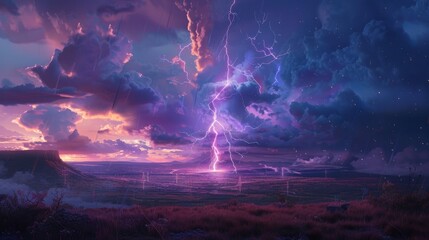 A brilliant strike of lightning illuminates the night sky, capturing the raw power of nature in a breathtaking moment