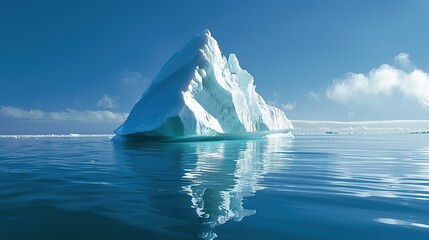 An icebergs tip and submerged section glisten in the sunlit North Sea. copy space for text. - obrazy, fototapety, plakaty
