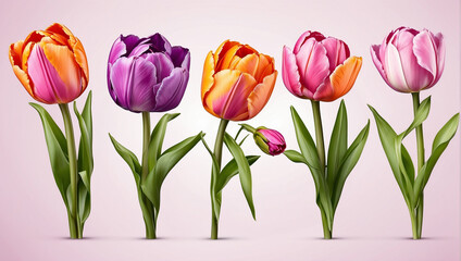 several different colored tulips