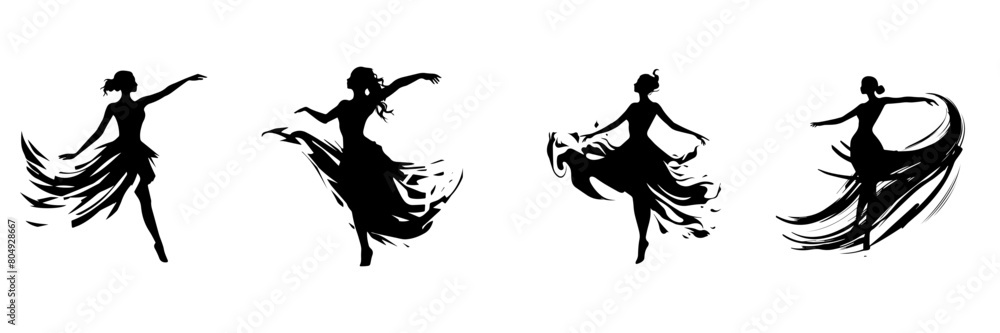 Poster hand drawn sketch of dancing women