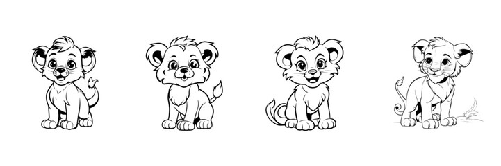 Black and white sketch of baby lion