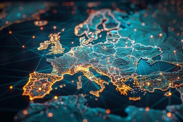 Digital Map of Europe Network Technology created with Generative AI