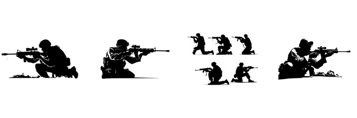 Black and white silhouettes of army man 