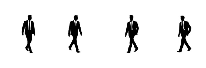 Black and white silhouettes of  walking man